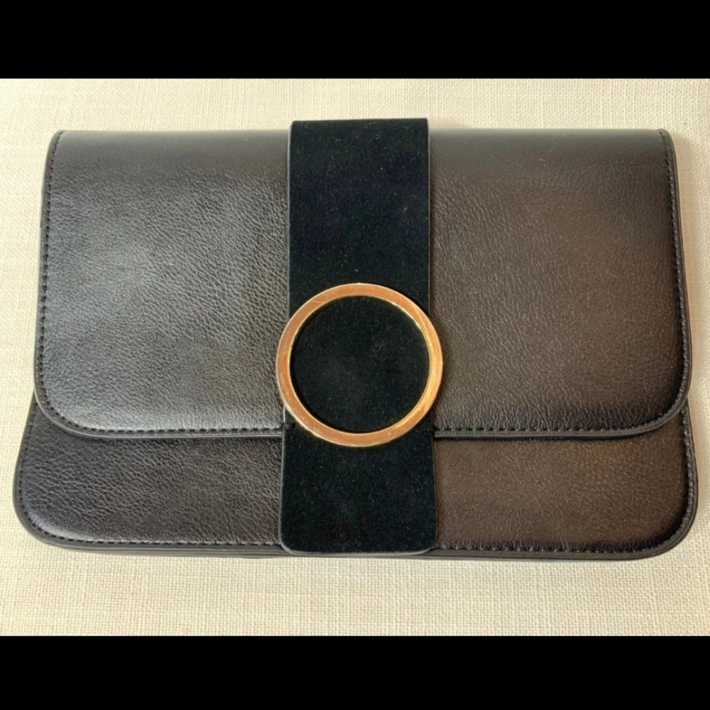 Zara Black and Gold Envelope Clutch Leather